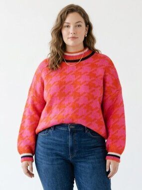 Vero Moda Curve Pink & Orange Houndstooth Knit Sweater Size 4X Dopamine Dressing